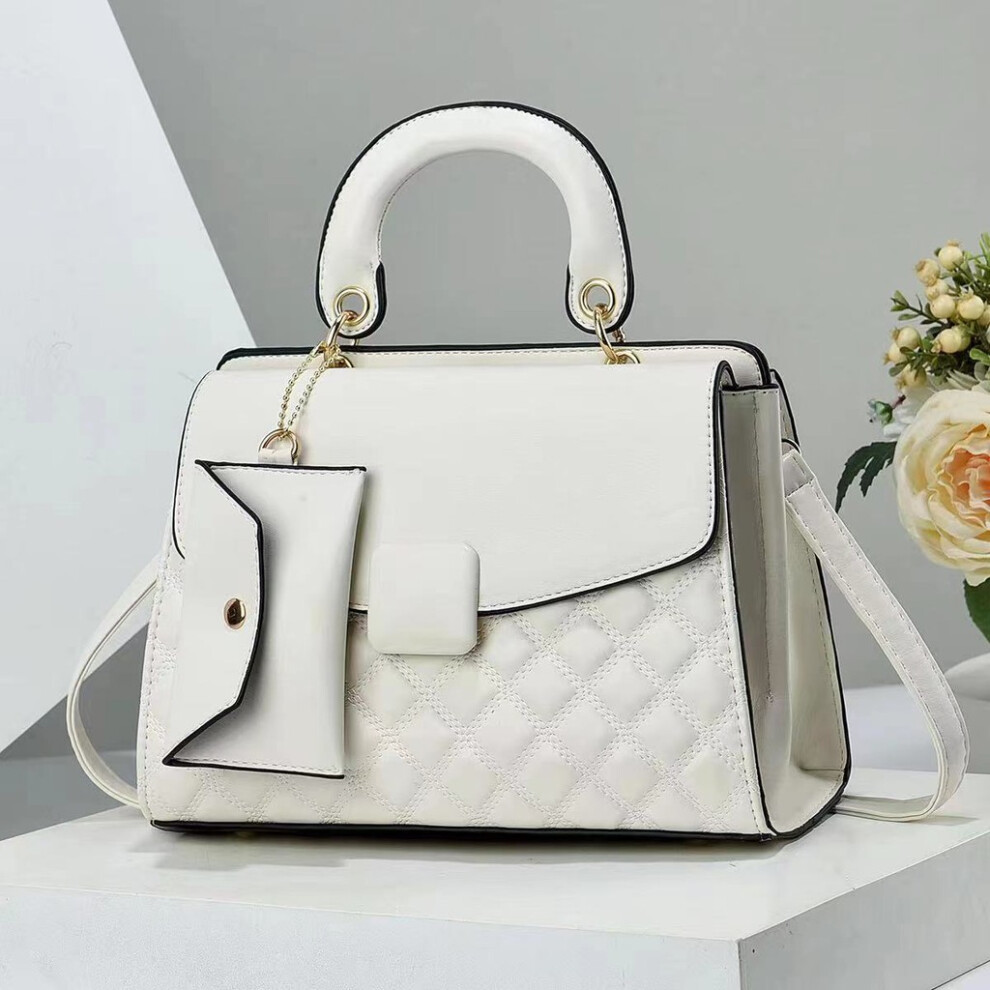 (White)Élégant sac à main bandoulière femme en noir blanc bordeaux jaune et plus avec chaîne et caractéristiques serrure