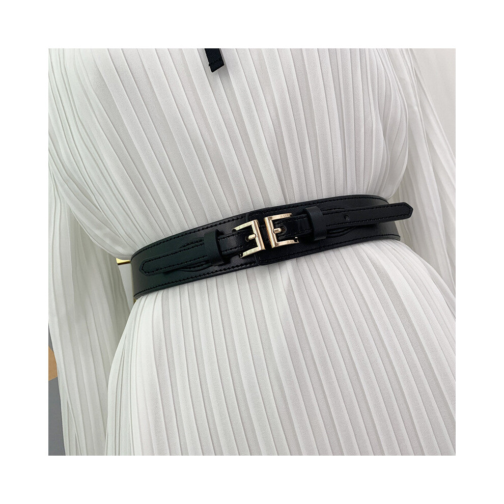 (Black,60)Ceinture cintre femme chic taille élastique avec doubles boucles élégantes pour robes et manteaux en noir classique marron et