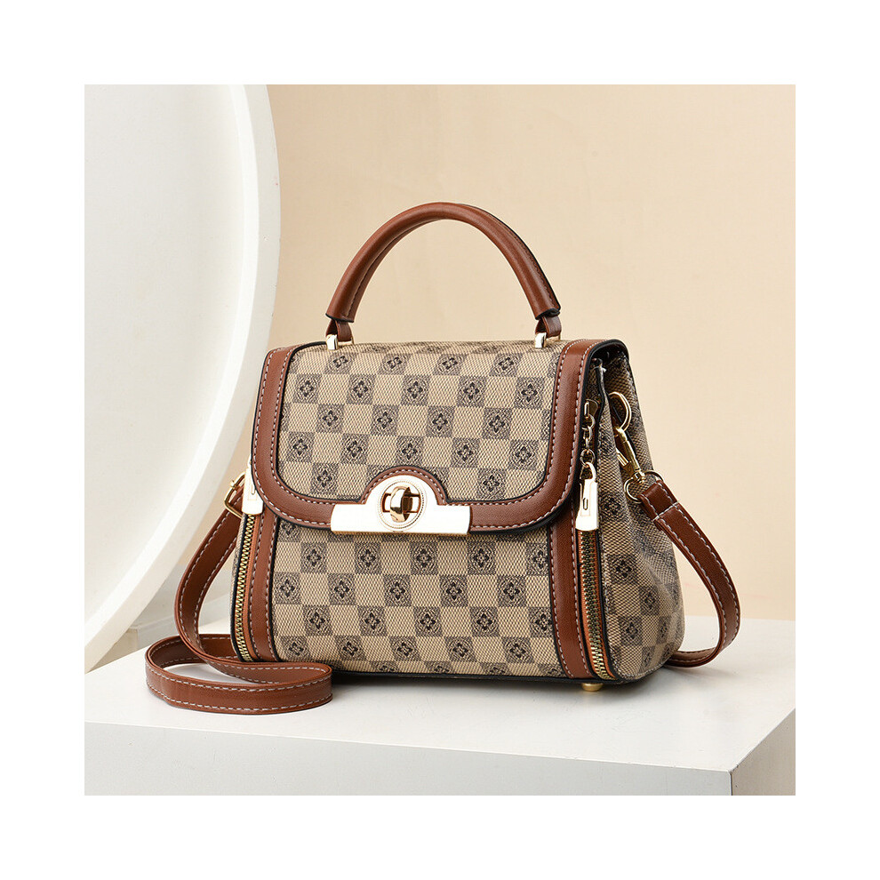 (Khaki Plaid)Sac à main décontracté beige tendance avec doubles bretelles intérieur spacieux idéal pour tous les jours