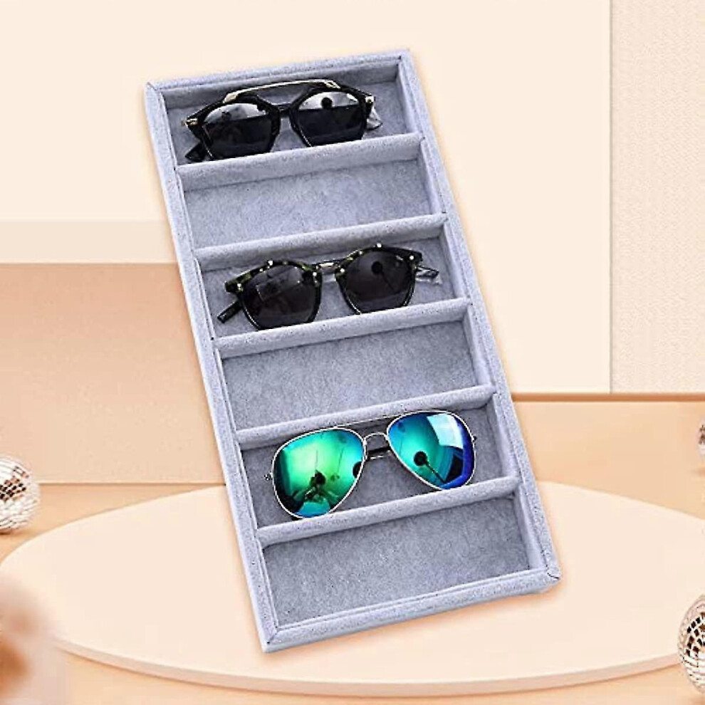 Sunglasses Organizer  Sunglasses Stroage Tray  Glasses Display Holder  6 Grid Sunglasses Organizer Box Wooden Flannel Lining Display Case For Jewelery