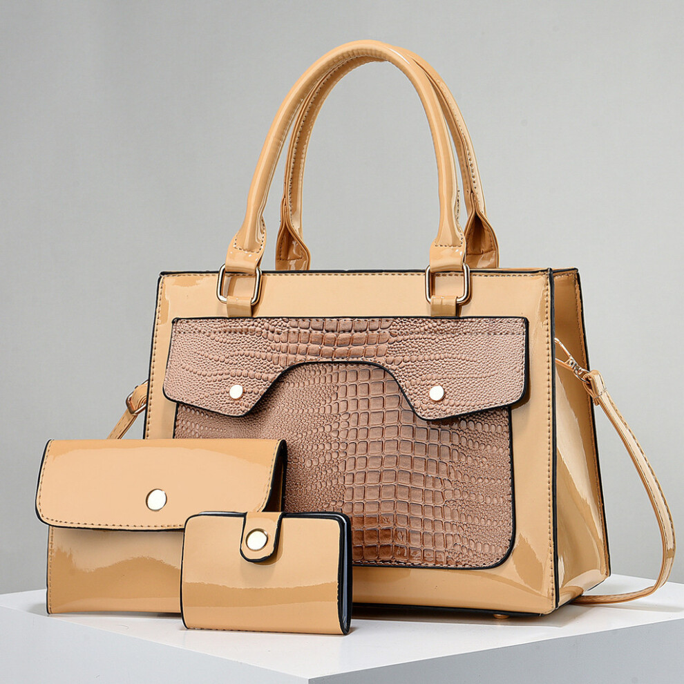 (Beige)Ensemble de trois pièces élégant noir de haute qualité Pu pour femme parfait pour la mode tous les jours