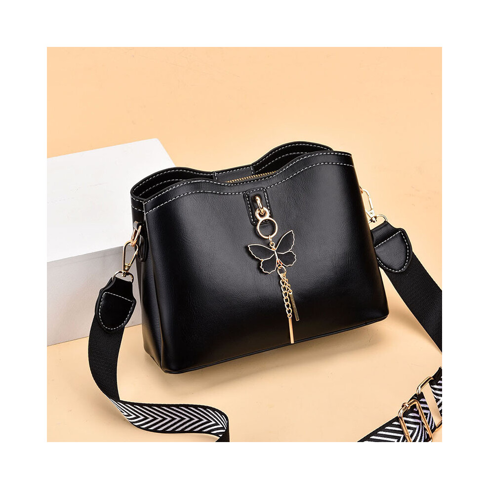 (Black)Sac seau à eau Pu haut de gamme sac à bandoulière souple à la mode pour femme en noir bordeaux et