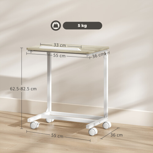 Homcom HOMCOM C-Shaped Sofa Side Table, Height Adjustable Overbed Table, Oak 2