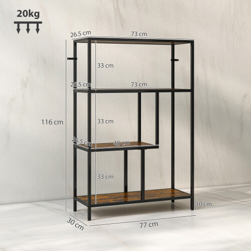 Homcom HOMCOM Industrial Bookshelf Bookcase w/ Open Shelves for Study Rustic Brown 2