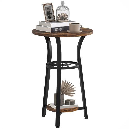 Homcom HOMCOM 3-Tier Small End Table Industrial 38 cm Round Side Table Rustic Brown 1