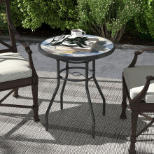 Outsunny Garden Table with Glass Printed Design for Outdoor, Multicolour
