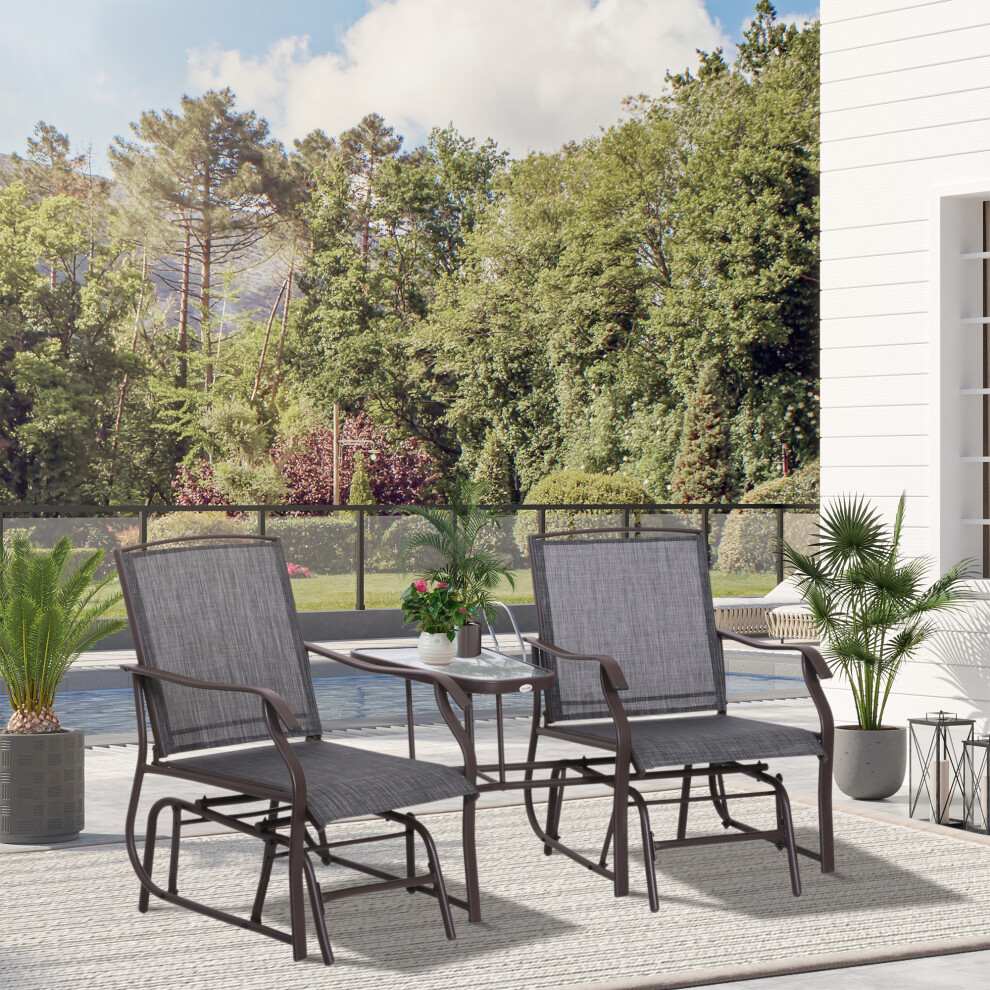Outsunny Double Glider Companion Rocking Garden Chairs Loveseat Grey and Brown