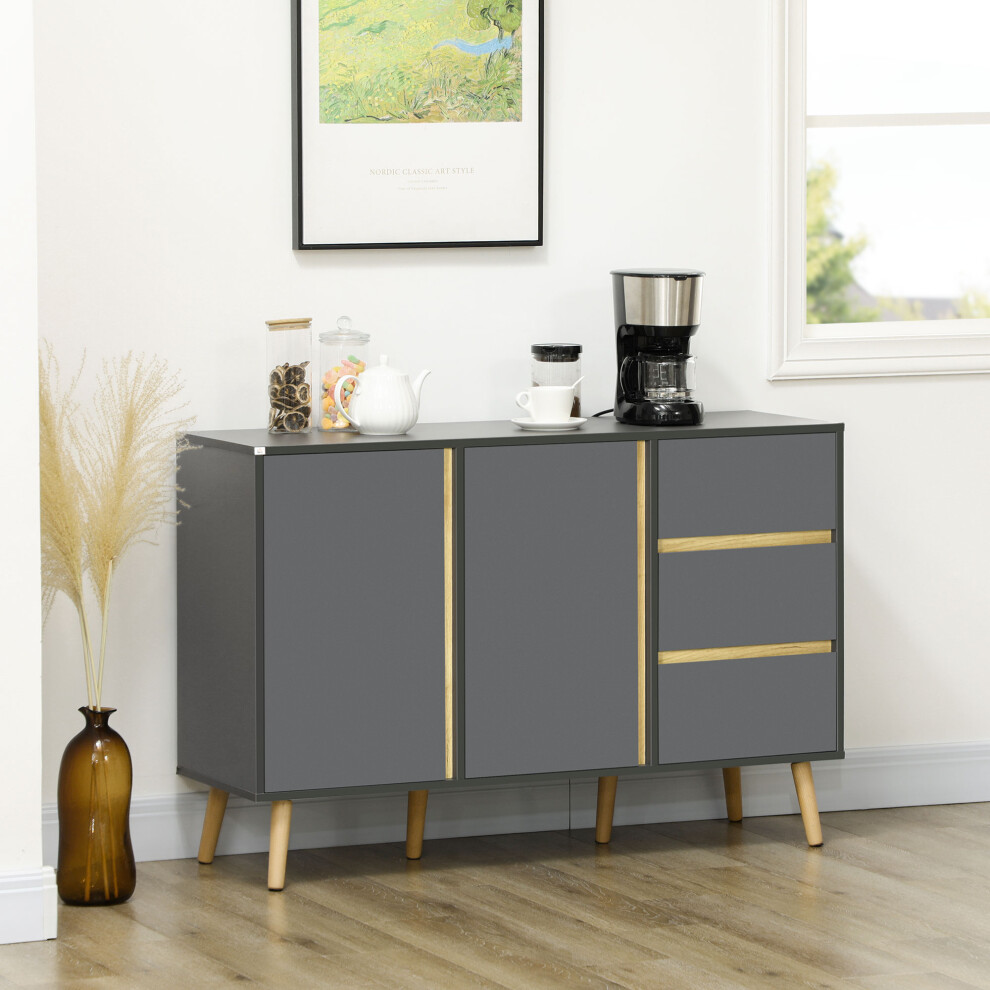 Homcom Sideboard Kitchen Cupboard W/ Adjustable Shelves, Double Doors Dark Grey