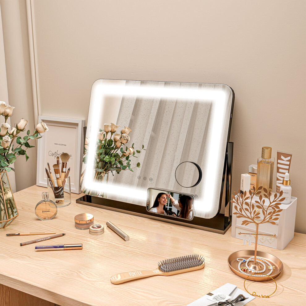 HOMCOM Dimmable Lighted Makeup Mirror with Magnifier, USB Port, 360 Rotation