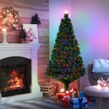HOMCOM 5FT Pre-Lit Fibre Optic Christmas Tree Artificial Holiday Décor Metal