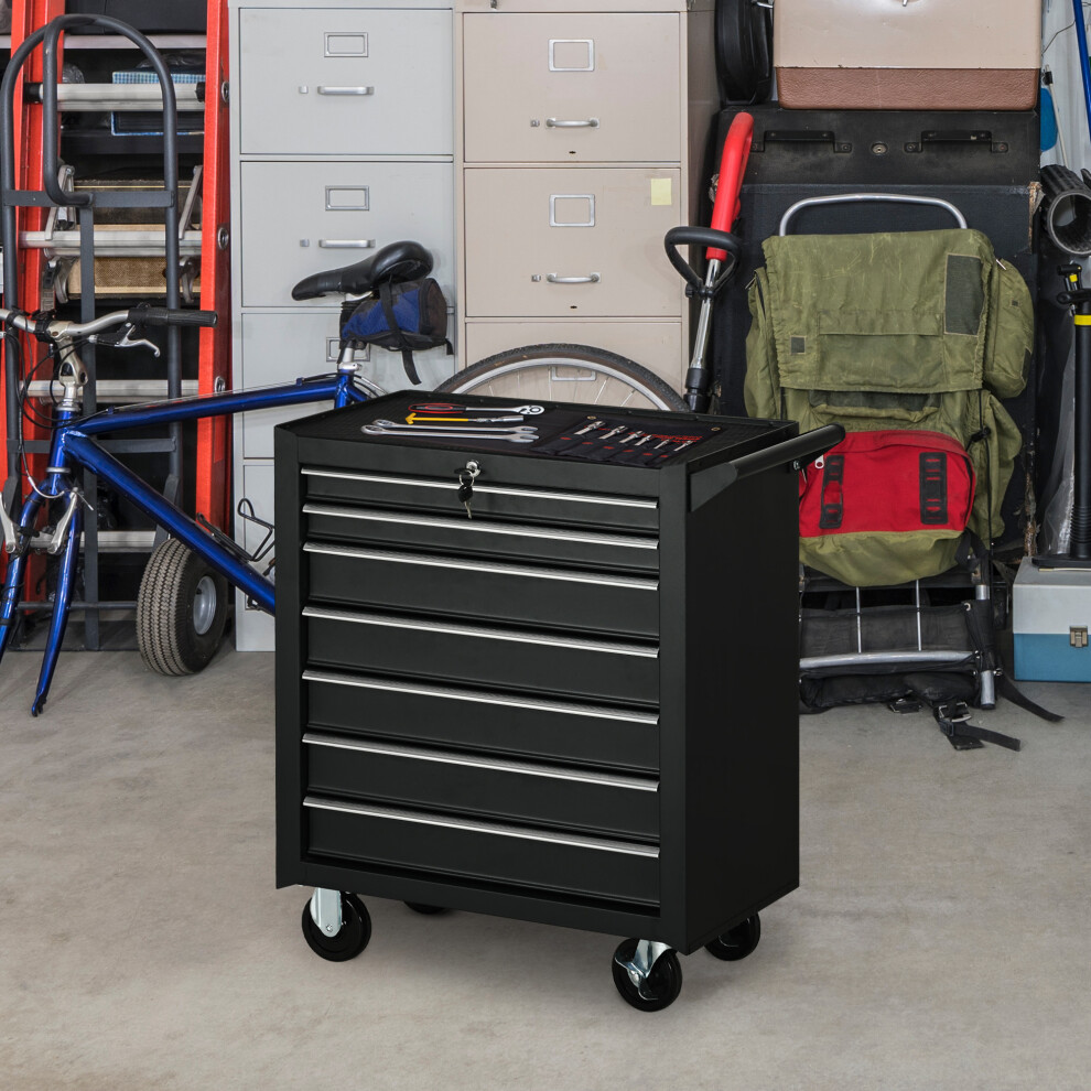 Durhand Roller Tool Storage Chest Box Garage Workshop 7 Drawers Black