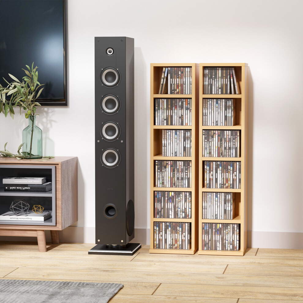 Homcom Set Of 2 Cd Storage Units With Adjustable Shelves Natural Wood Colour