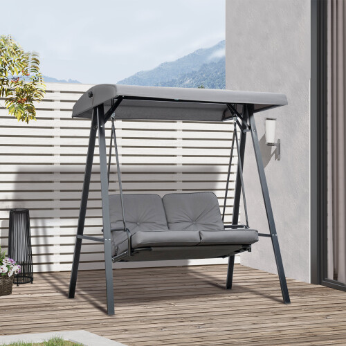 Outsunny 2 Seater Garden Outdoor Swing Chair Hammock w/ Steel Frame Grey