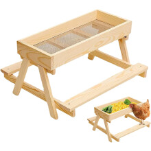 Chicken Feeder - Outdoor Duck and Squirrel Feeder - Wooden Accessory with Bottom Net and Base to Keep Food Fresh and Dry on Farm Outdoor Fence