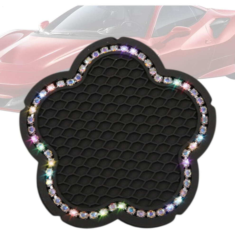 (Colorful2) Bling Car Cup Coaster - Anti-Slip Flower Shape Cup Coaster for Car | Women Girls Driving Cup Holder Coaster Fashionable Cup Mat for SUV, Dining Room