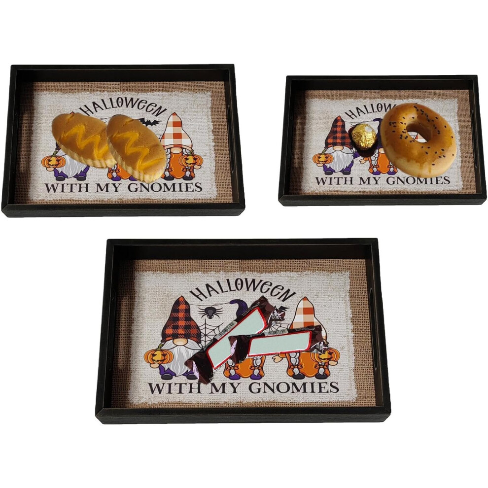 (Black) Wooden Halloween Party Plates, Halloween Serving Tray, Set of 3 Party Dessert Plates, Wooden Board for Food Storage, Serving Tray for Sweets with
