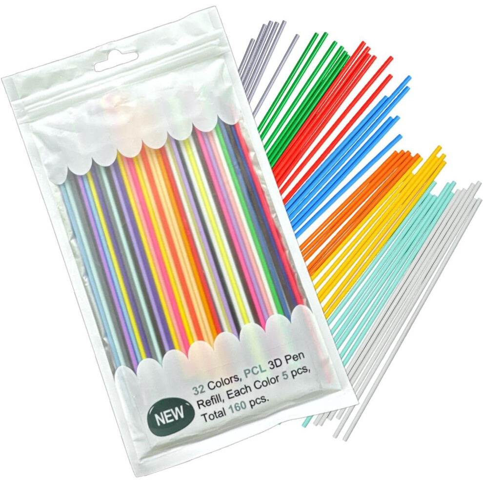Filament Refills, Printer Pen Filament, Doodler Pen Refills, 32-Colour Printing Filament Pen Refill, 160 x Colouring Pen Filament in Bright Colours