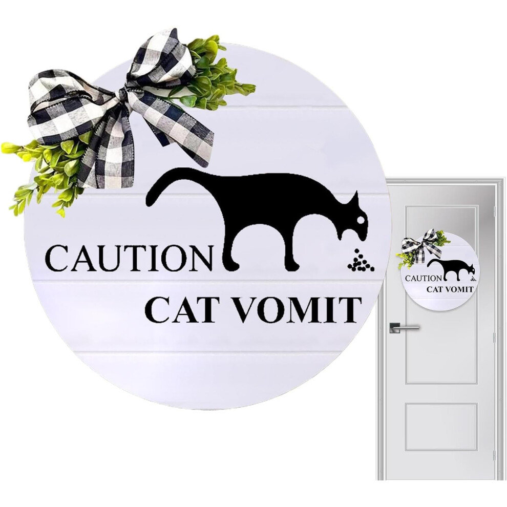 (cat) Cat Vomit Caution Sign - Wood Caution Vomit Wet Floor Sign | Yard Warning Sign Cat Vomit Sign for Bathroom, Living Room, Kitchen, Bedroom