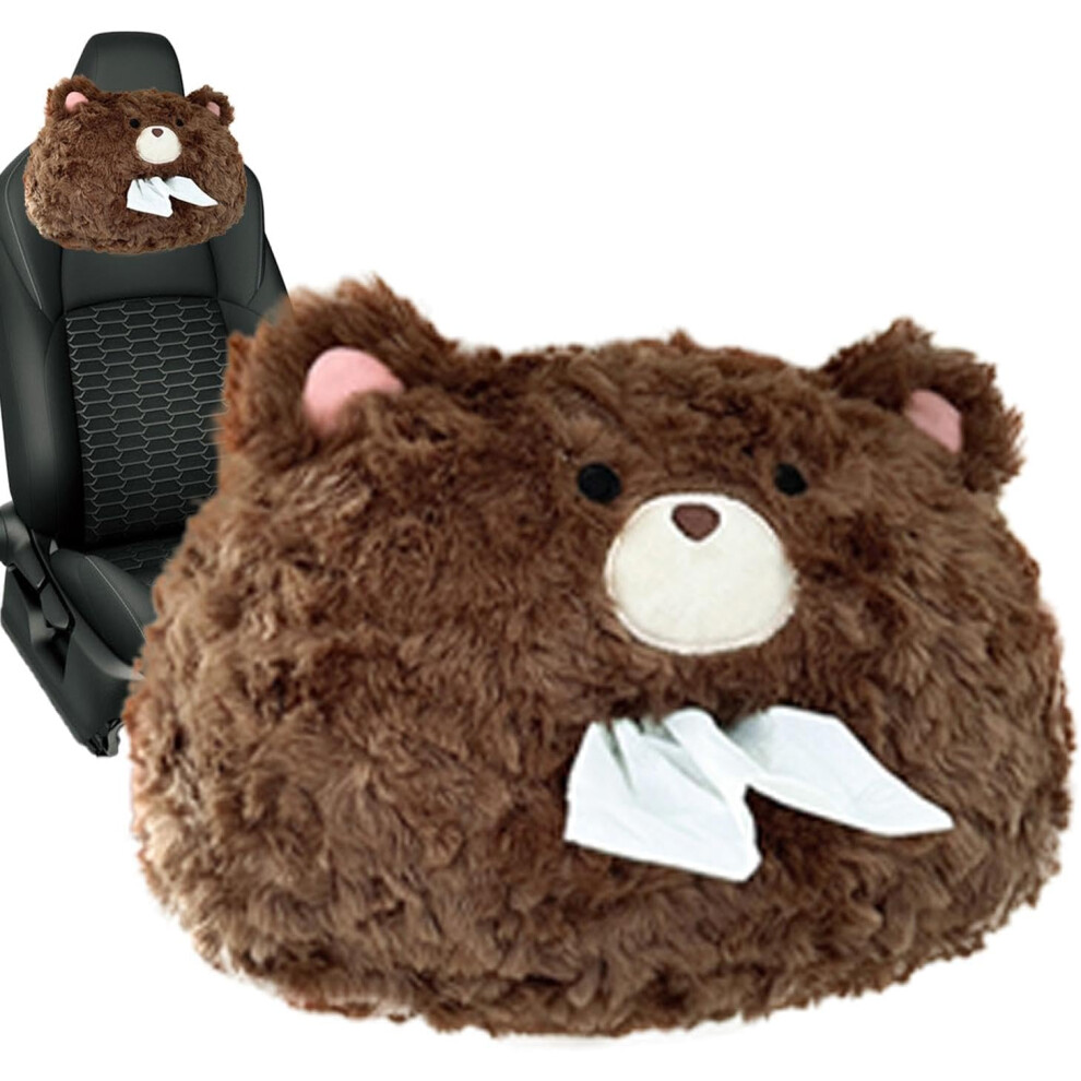 (Bear Head) Cute Napkin Holder For Car | Soft Plush Animal Tissue Holder Pouch,Anime Tissue Cover For Bathroom Decoration, Car Organization Accessories