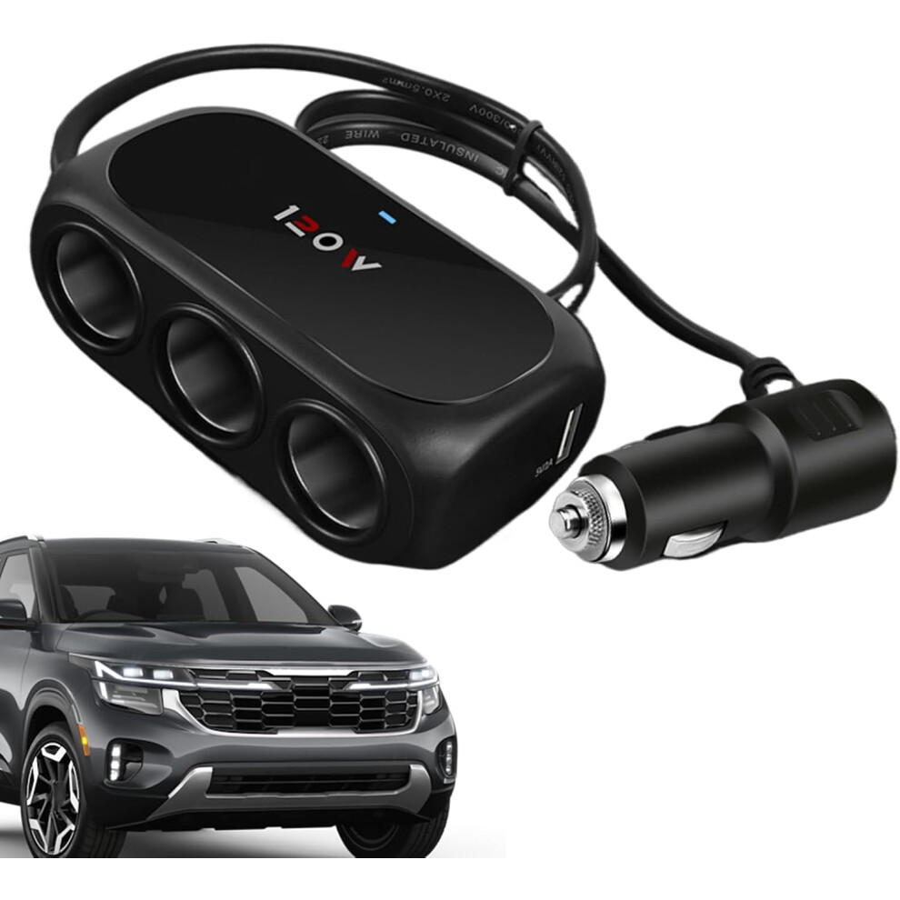 (Black) USB Car Charger,Car Fast Charger - Fast Charging 3 Ways Socket Port Portable Fast Charging Auto Accessories for iOS Systems