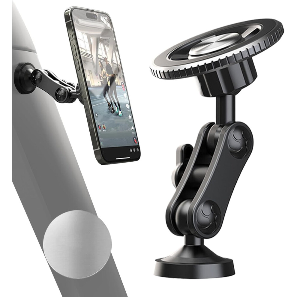 Double Magnetic Phone Holder, Magnetic Phone Holder for Gym - Phone Grip Strong Magnets 360 Rotation Gym Phone Holder Aluminum Alloy Compact