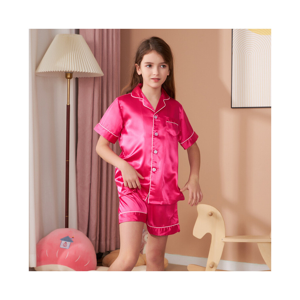 (Rose,150 Child)Ensemble pyjama enfant manches courtes vêtement été matière polyester couleur unie