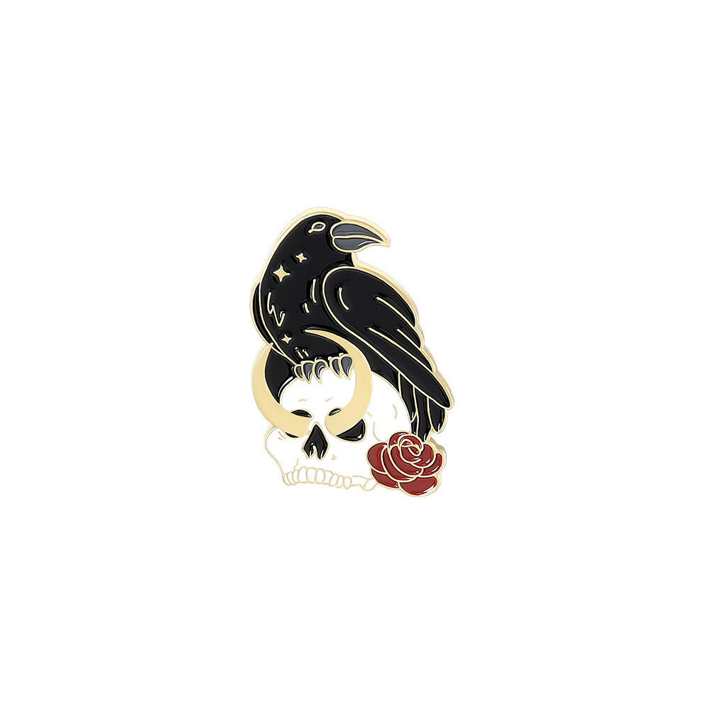 (XZ3247)Élégante broche oiseau noir superbe épingle émaillée corbeau fleur rose pour passionnés de mode