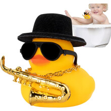Duck for Car,Rubber Duck Squeak Toys Car Ornaments | Cute Car Dashboard Decor with Musical Instrument Necklace Sunglasses Hat, Car Decor Accessories