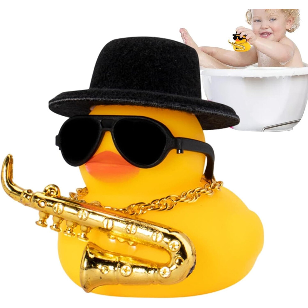 Duck for Car,Rubber Duck Squeak Toys Car Ornaments | Cute Car Dashboard Decor with Musical Instrument Necklace Sunglasses Hat, Car Decor Accessories