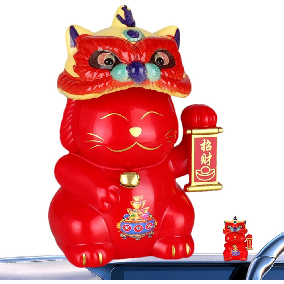 Lucky Cat Ornament, Chinese Lucky Cat Decoration | Good Luck Fortune Cat Car Dashboard Decor | Welcoming Lucky Cat Solar Powered Nodding Cat for Home