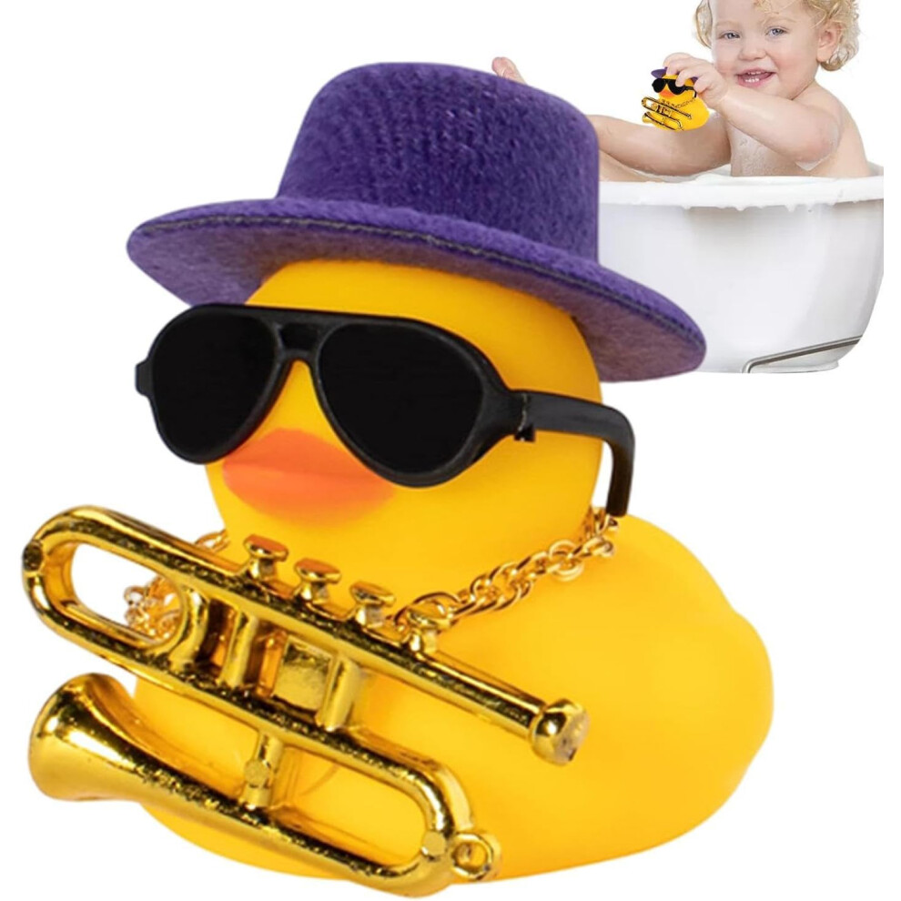 (B) Dashboard Duck,Squeak Rubber Duck Toys Dashboard Ornament - Cute Car Dashboard Decor with Musical Instrument Necklace Sunglasses Hat, Car Decor