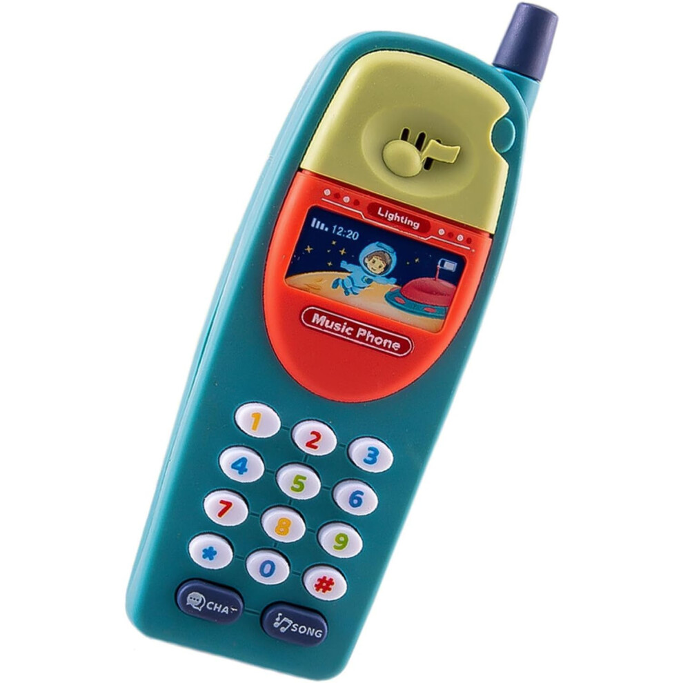 () Kids Phone Toy, Music Player Fake Phone For Kids, Soothing Sound & Interactive Fun Telephone For Kids, Storytelling Toy Promotes Languag Blue/Light