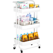 3 Tier Storage Trolley on Wheels Metal Organiser Rolling Storage Cart Kitchen Storage Utility Cart with Handle for Kitchen,Bedroom,Bathroom,Office