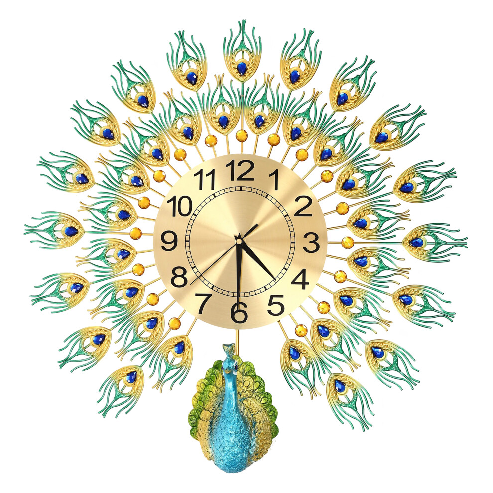 Colorful Peacock Wall Clock Metal 3D Art Decoration Wall Clock 60x60cm