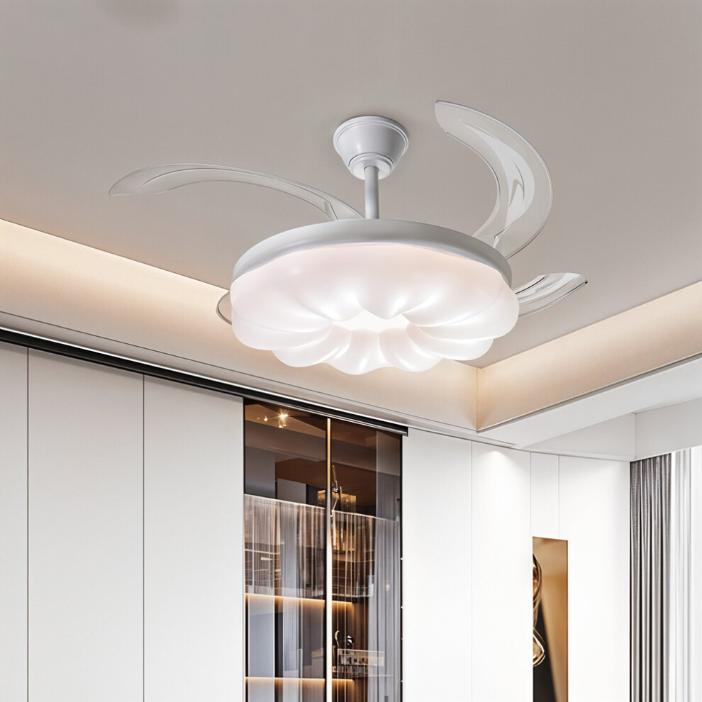 Dimmable Ceiling Fan Light with Remote and Retracted Blades, 78cm W