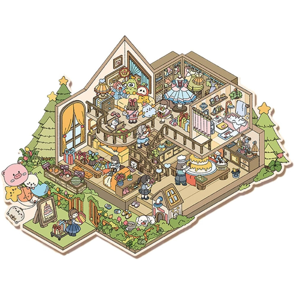 (B) Miniature Scene Stickers, Sticker Scenes for Children - Large Scene Stickers Miniature Scene Stickers - Cartoon House Scene Stickers, Room Stickers