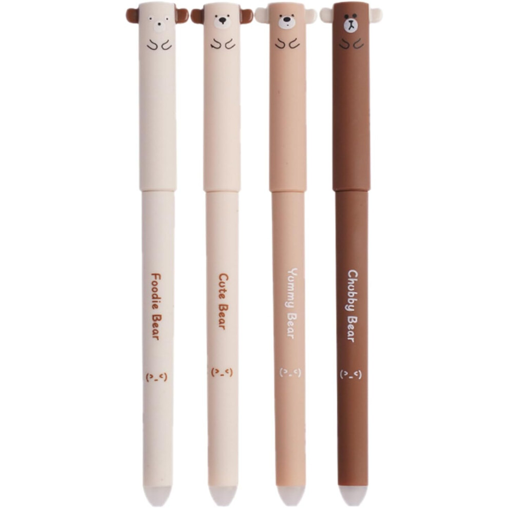 (Food Bear) Erasable Gel Pens | Erasable Black Gel Ink Pens, Fine Point 0.5mm Cute Stationary, School Supplies with Rubbers for Drawing, Journaling, Handwriting