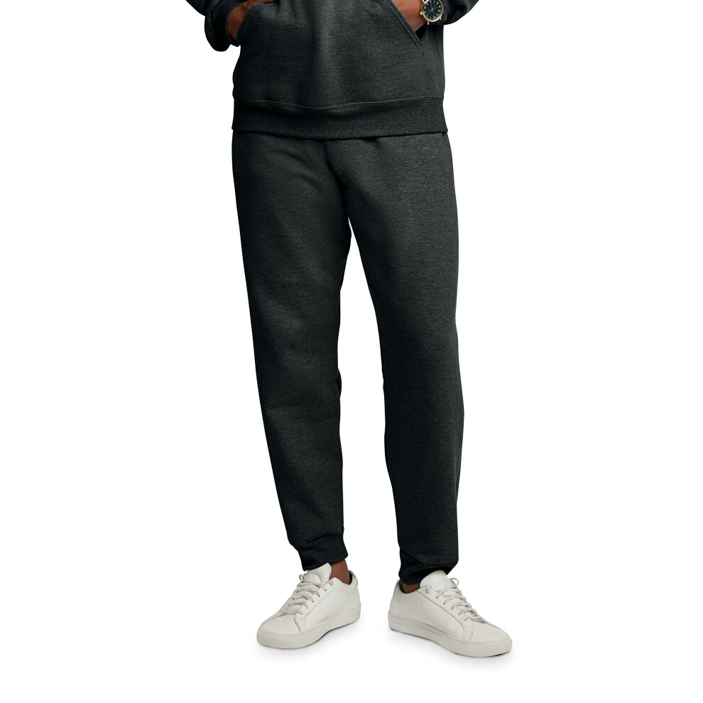 Fruit of the Loom Men's Eversoft Fleece Joggers with Pockets  Relaxed Fit  Moisture Wicking  Breathable  Tapered Sweatpants  Black Heather  Small