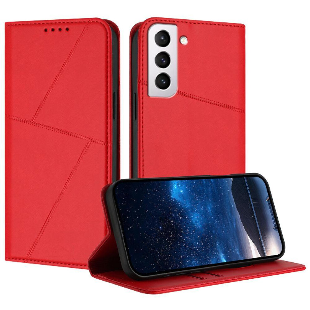 (Red) Case For Samsung Galaxy S21 Fe Shockproof Cover Anti-Fingerprint Matte Texture With Card Slots And Kickstand Red 764544245241