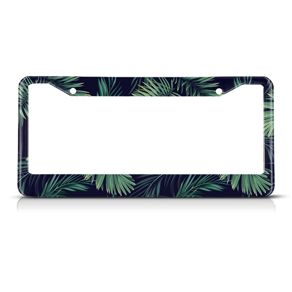 Beabes Tropical Leaves License Plate Frame Auto Tag Frames Palm Tree License Plates Holder 2 Holes Leaf Hawaii Decorative Car Truck Motorcy Dark/Green 9107396942578