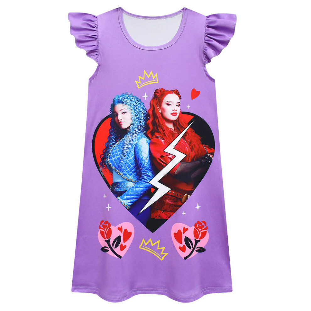 (Purple,Child120cm/47.24in)Robe manches volantes enfant Descendants 4 Halloween fille chemise de nuit tenue d'été