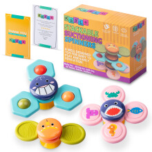 Kayle Spinning Top Sensory Toys til småbørn - Suge Cup Baby Sensory Toy With Rattle - Bath Time & Playtime Fun -Ocean Animal Designs - Safe & Eng