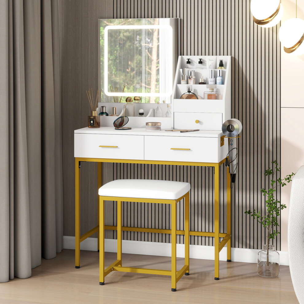 Modern Dressing Table Set 3 Color LED Lighted Vanity Makeup Desk Gold