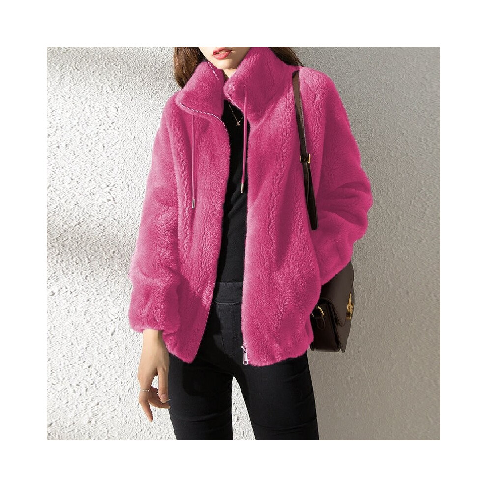 (Pink,S)Manteau hiver femme double face peluche support col chaud cardigan vêtement fermeture éclair