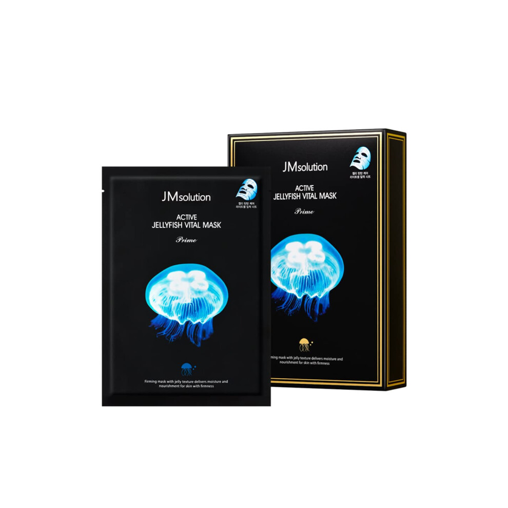 Jmsolution Active Jellyfish Vital Mask Prime - Korean Skincare Facial Mask -Jellyfish Extract Hydrolyzed Collagen-Hydrating Nourishing- 10 Sheets For
