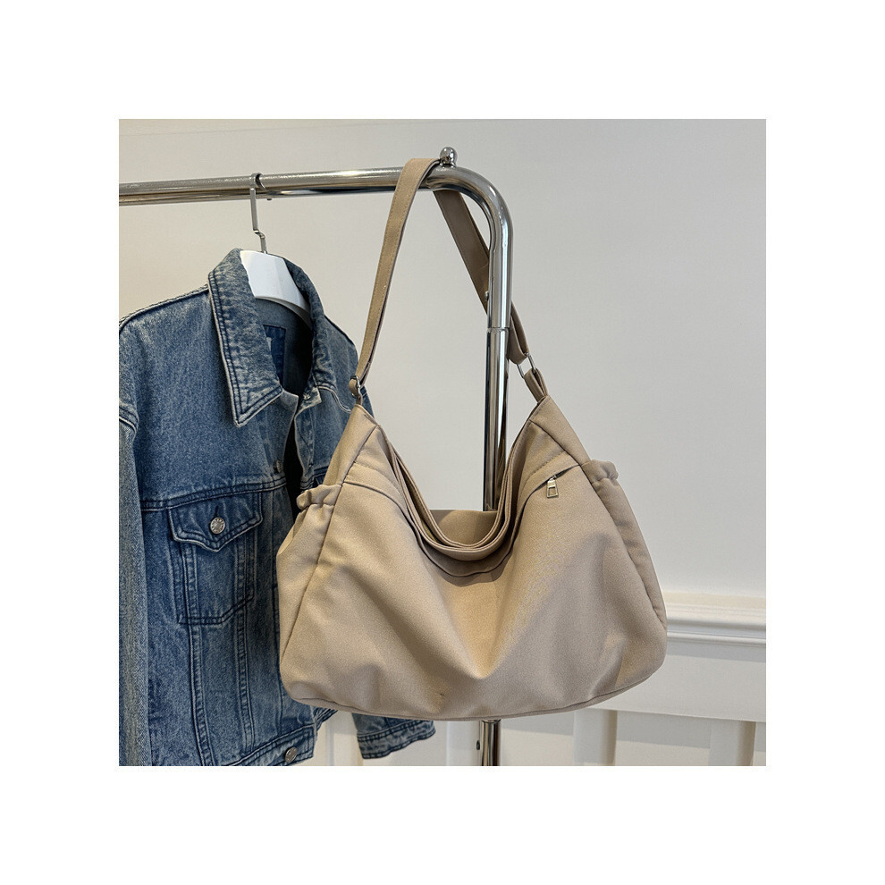 (Khaki)Sac à bandoulière en toile grande capacité pour femme élégant sac fourre-tout bandoulière en nylon automne