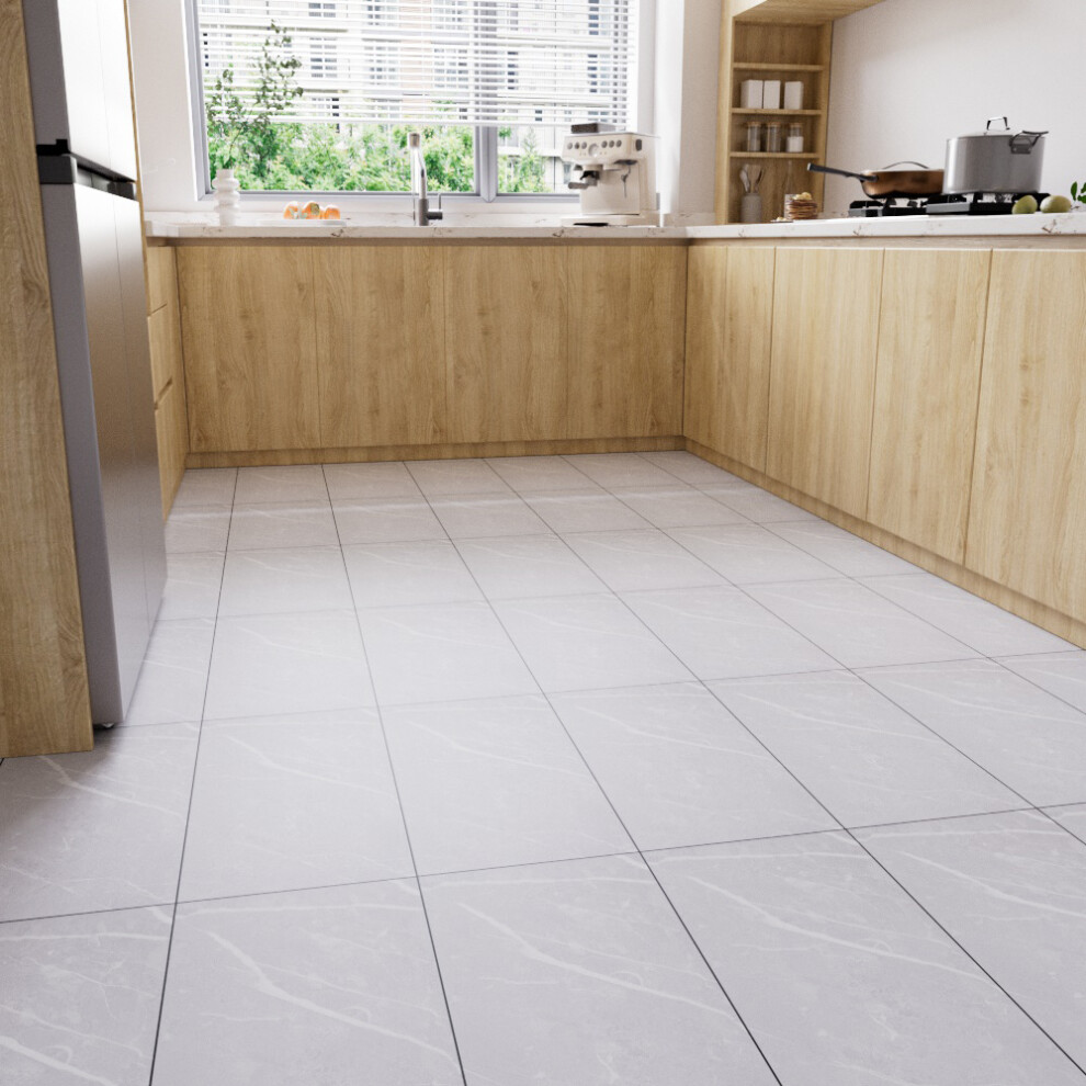 Set of 28 Stone-effect Self-adhesive PVC Flooring, Light Grey