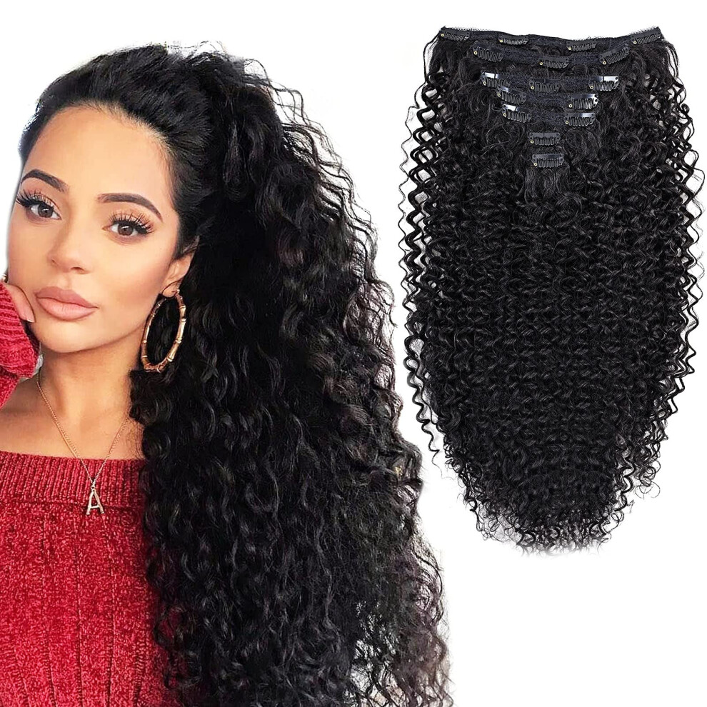 Modeikonen-Haar Unisex Black Curly Clip In Hair-Extensions Clips In-Human Hair Feelings Jerry Curly Hair Extensions For Women Jerry Hair Extensions Curly Clip In Hair