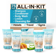 1-Shoppe All-in-Kit Aqua Organics Hotelov mdla a toaletn potreby pro hotely & Airbnb | 1oz Hotelov ampon a kondicionr Body Wash Body Lotion & 1