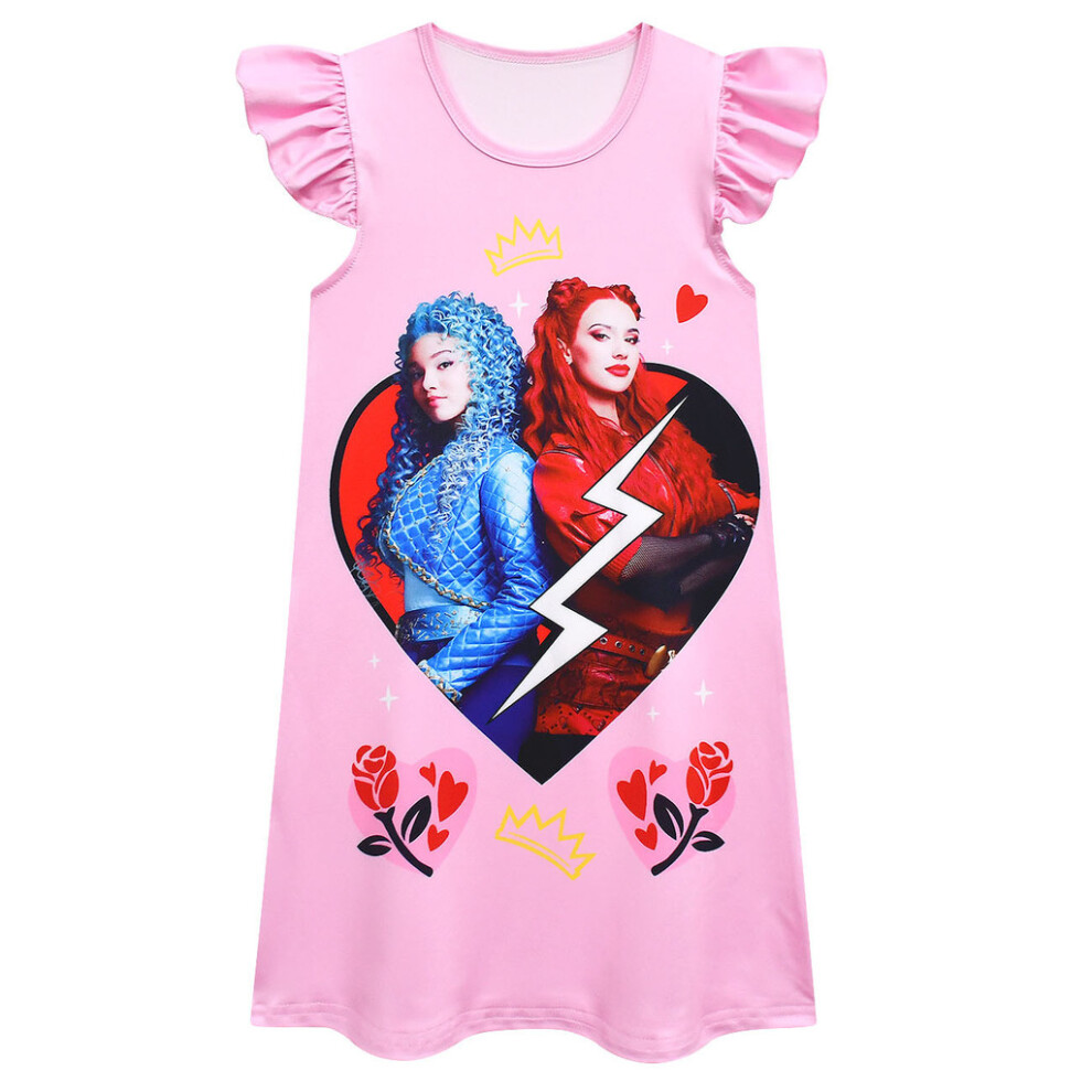 (Pink,Child120cm/47.24in)Robe manches volantes enfant Descendants 4 Halloween fille chemise de nuit porter été